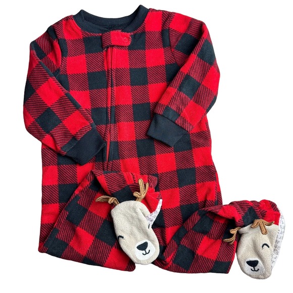 Lot of 3 - Carter's & Child of Mine Christmas Fleece Footed Pajamas - 12 Months - Picture 6 of 12